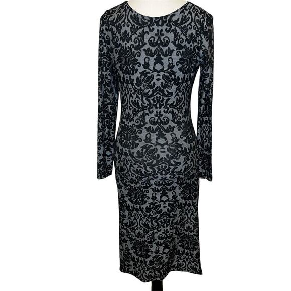 Ganni Anthropologie Black Textured Tapestry Print Ruched Sheath Dress Size S - Picture 3 of 13
